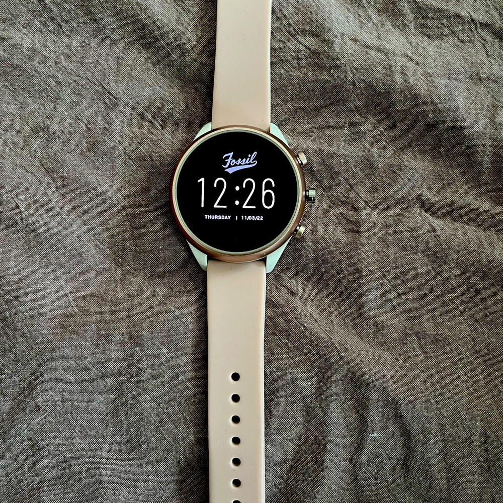 Fossil Women's Sport Metal and Silicone Touchscreen Smartwatch & Charging Cord.